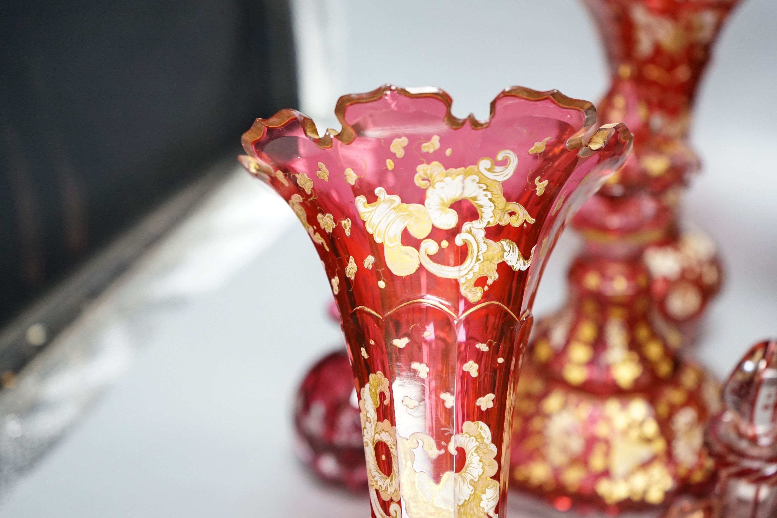 A group of 19th century Bohemian gilt-decorated ruby glassware etc.